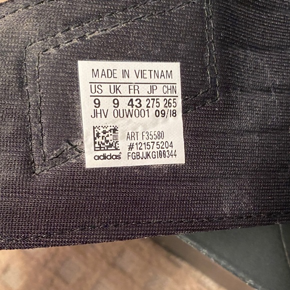 Adidas Black and White Striped Slides - Picture 2 of 3